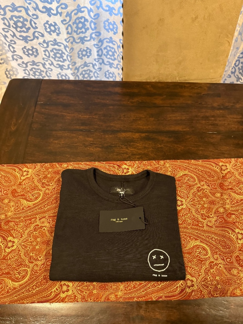 Rag & Bone Men's Medium Black Sour Face Cotton Embroidered Tee MSRP $128